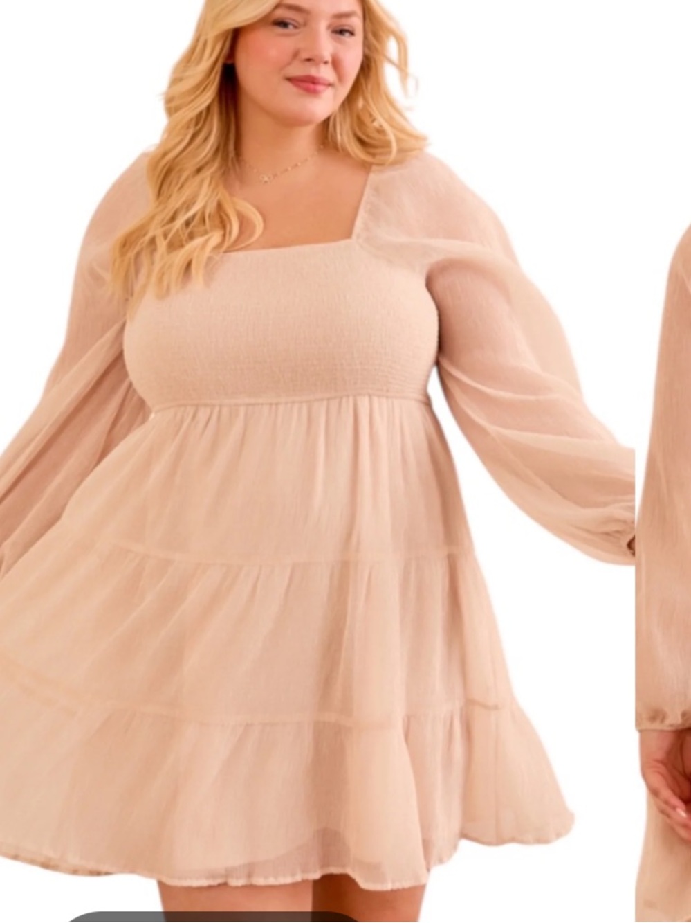 ARULA Cream Tiered Babydoll Dress with Puff Sleeves